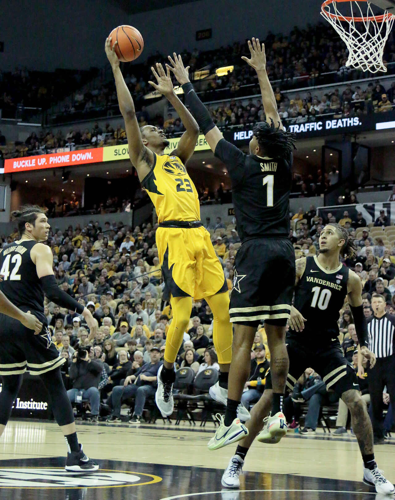 Aidan Shaw goes for the basket during the first